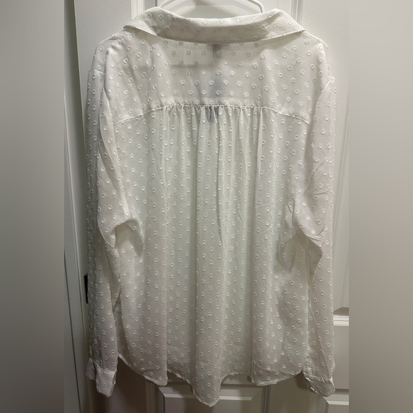 Madison - White Chiffon Clip Dot Button Front Blouse - Picture 7 of 13